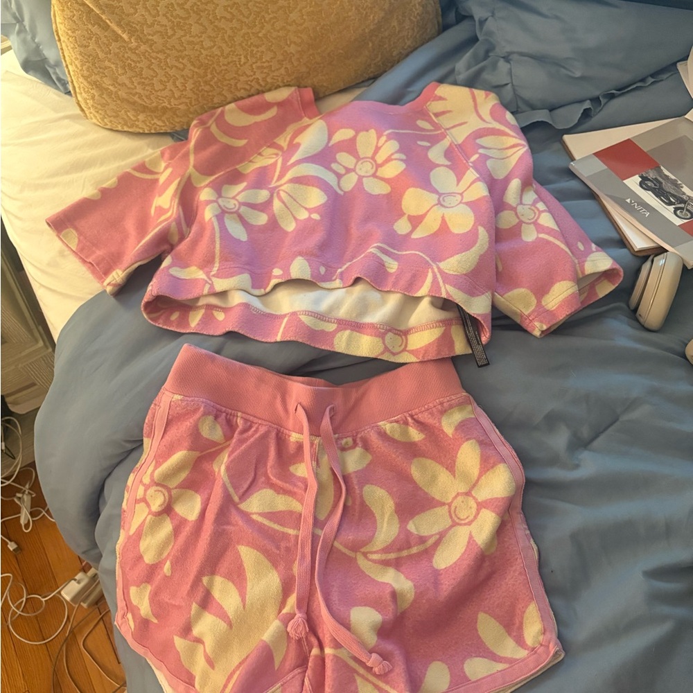 Urban Outfitters Pink and Cream Floral Set